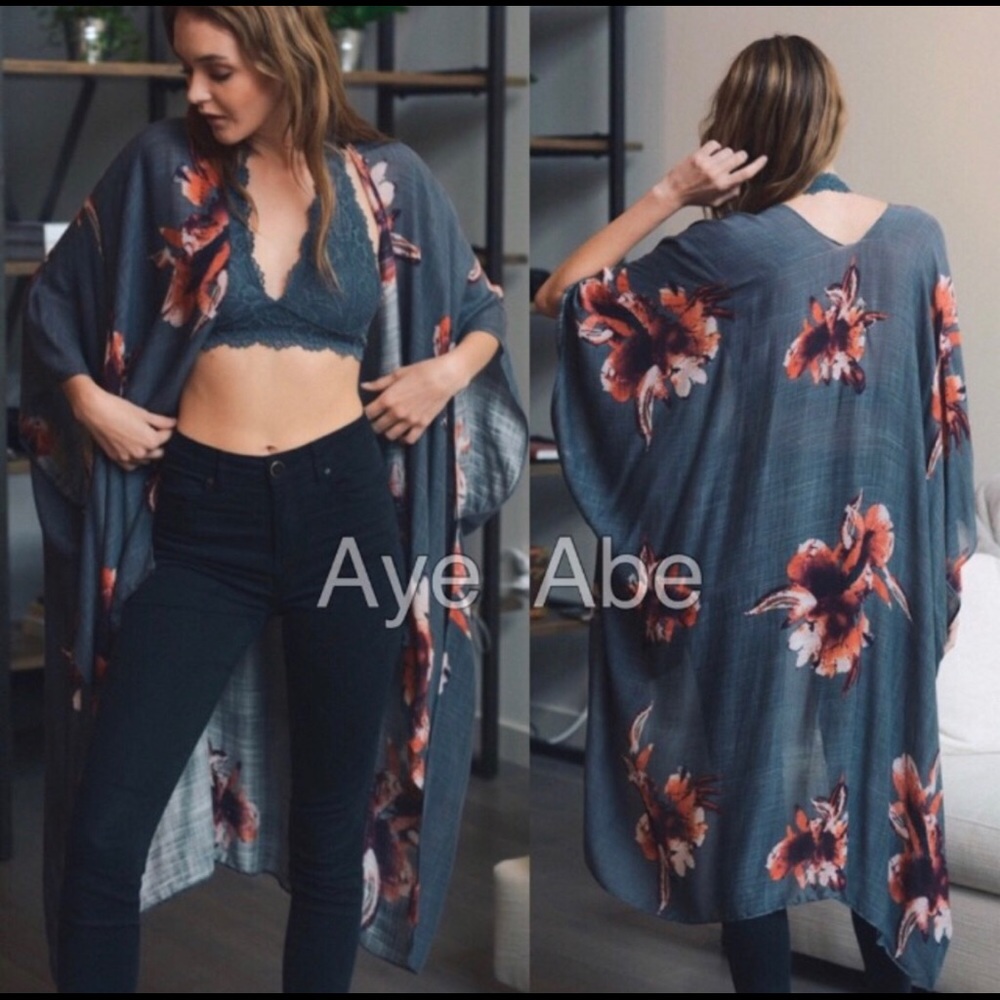 New Floral print kimono wrap coverup - Picture 4 of 4